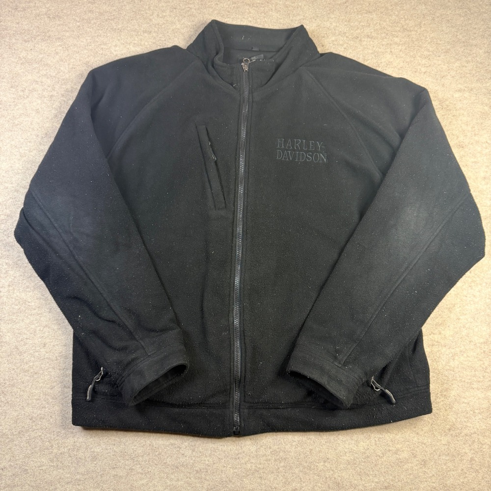 Harley Davidson Willie G Skull Fleece Jacket Mens XL Black Full Zip Embroidered